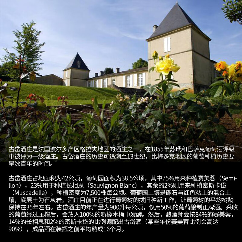 古岱酒庄（CHATEAU COUTET）木桐旗下苏玳一级庄2019年古岱贵腐甜白葡萄酒750ml